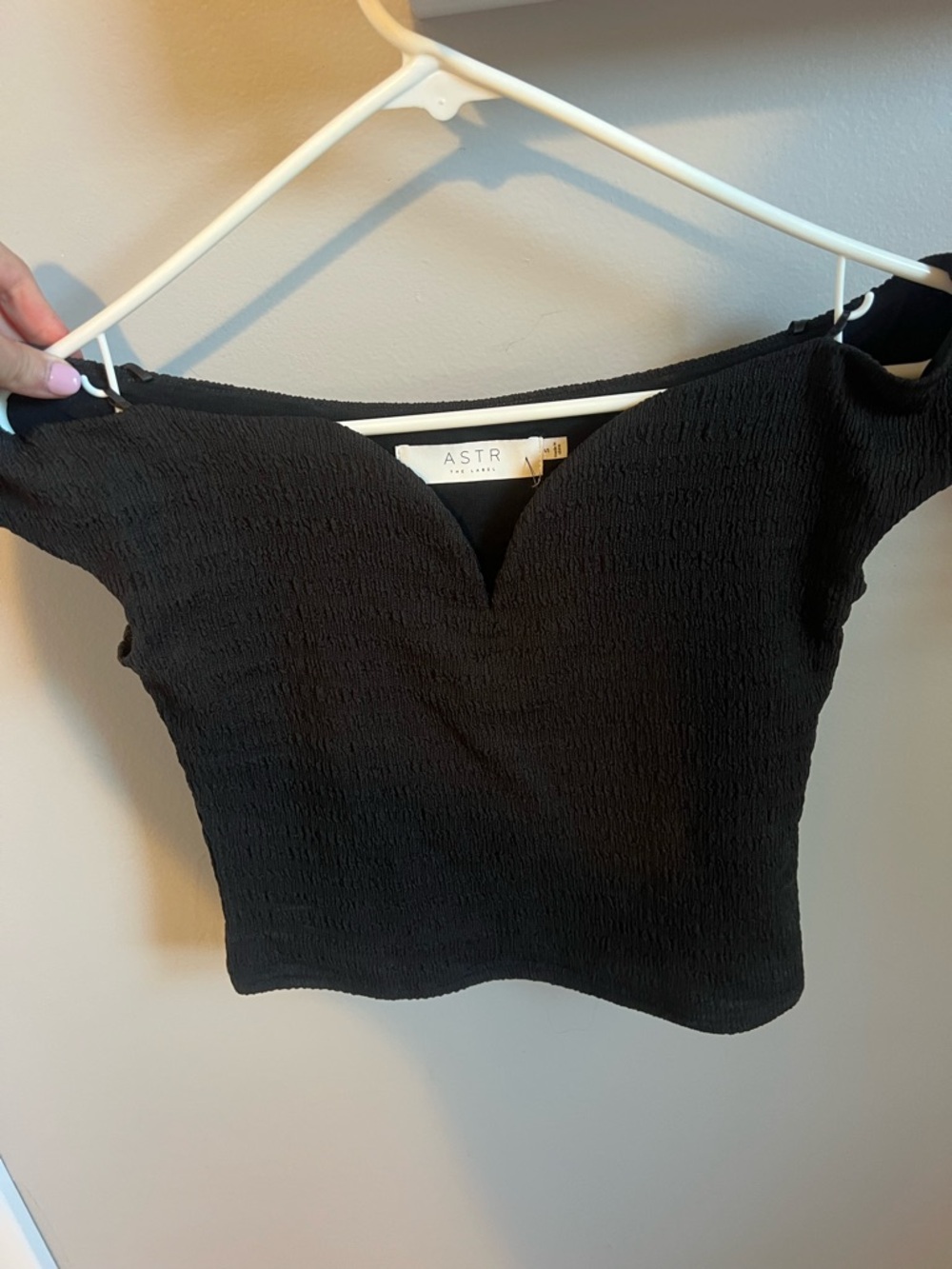 Astr Black Ruched Off-Shoulder Crop Top
